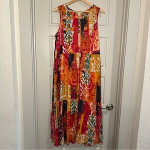 Coldwater Creek Rosa Red Patchwork Sleeveless Maxi Dress Size Medium Petite